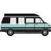 Graphic of black a conversion van with a teal stripe across the middle.