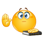 Graphic of an yellow emoji face with one hand on a bible and one hand held up as if swearing in at court.